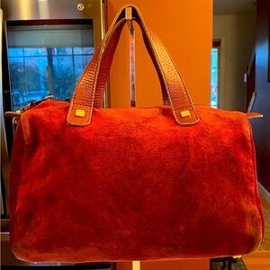 LOEWE Reddish-Auburn Suede Anagram Handbag, GUC